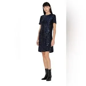 armani exchange black sequin dress Black Sequin High Neck Ruched Bodycon Mini Dress – AX Paris main image 0